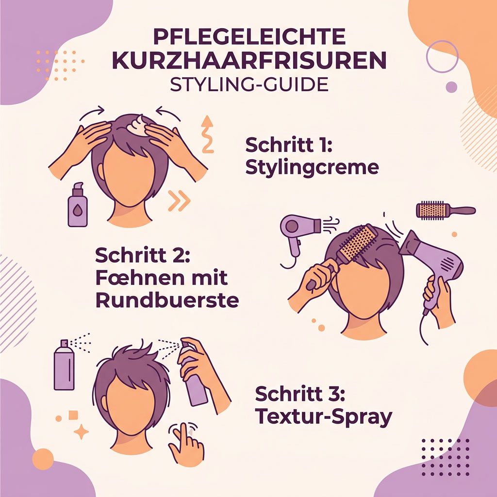 Infografik: Drei Schritte fuer pflegeleichte Kurzhaarfrisuren